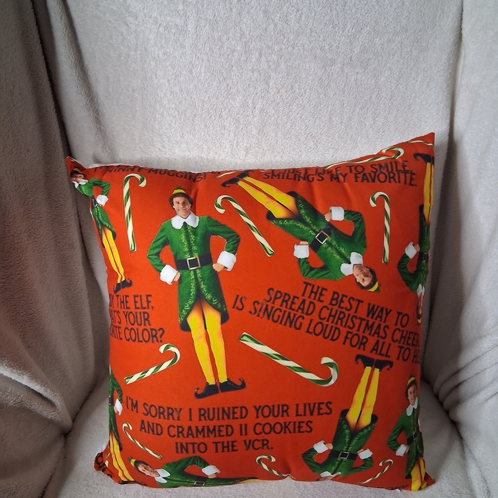 Festive Elf Holiday Throw Pillow - Buddy Quotes